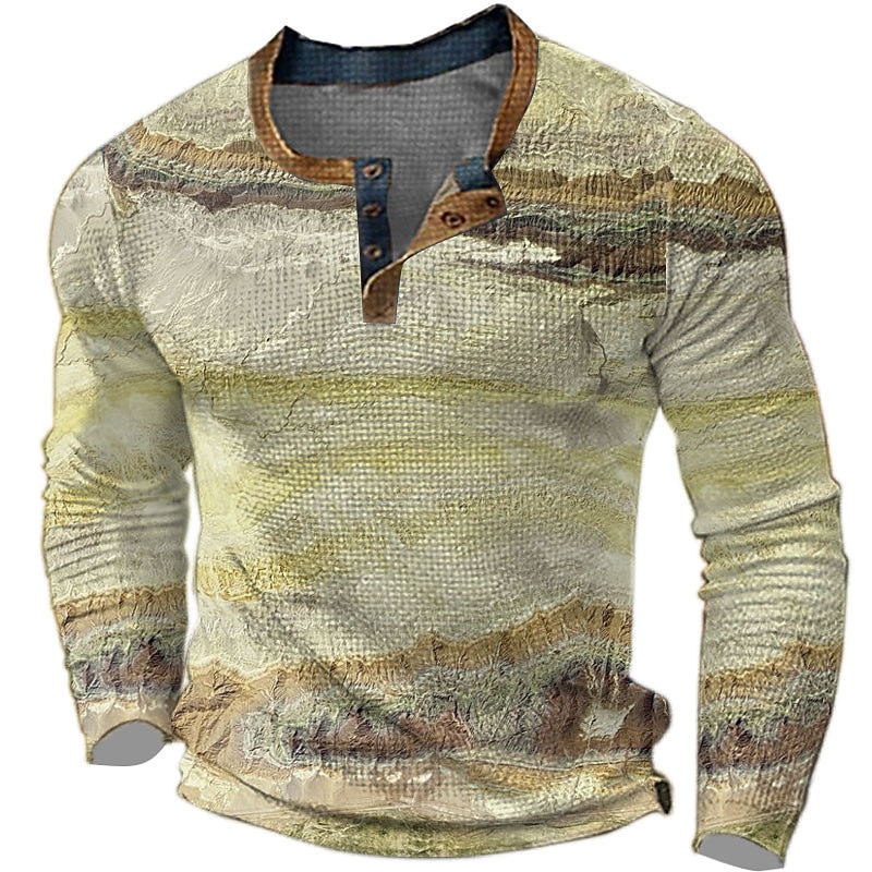 Herr Grafisk Färgblock Henleytröja Våffel T-shirt Långärmad 3D-tryck Mode Designer Ledigt Utomhussport Helgdag Festival Vår & Höst Gul Blå Orange Grå Henley Henley T-shirt 2025 - $23.99 –P3