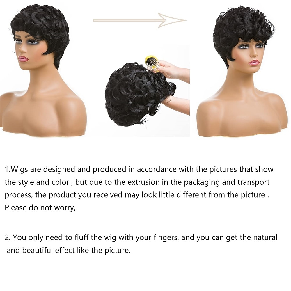 Dark Brown Short Pixie Cut Wigs for Black Women Curly Hair Replacement Short Black Layered Wavy Pixie Wigs With Bangs For Black Women 2025 - $20.99 –P14