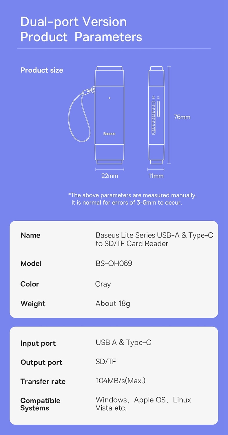 устройство чтения карт Baseus USB C & USB3.0 к SD Micro SD TF устройство для карт памяти 104 МБ/с 2 ТБ смарт-картридер для аксессуаров для ноутбуков 2025 - $24.99 –P17