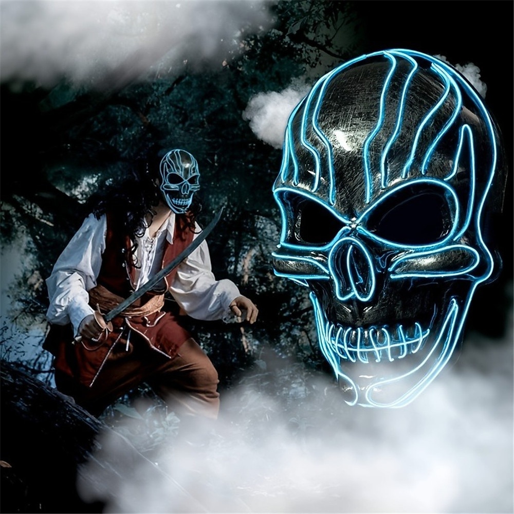 Scary Mask Halloween LED Light Prop Terror Mask with 3 Flashing-Modes for Halloween Festival Party Cos Play 2025 - $16.99 –P4