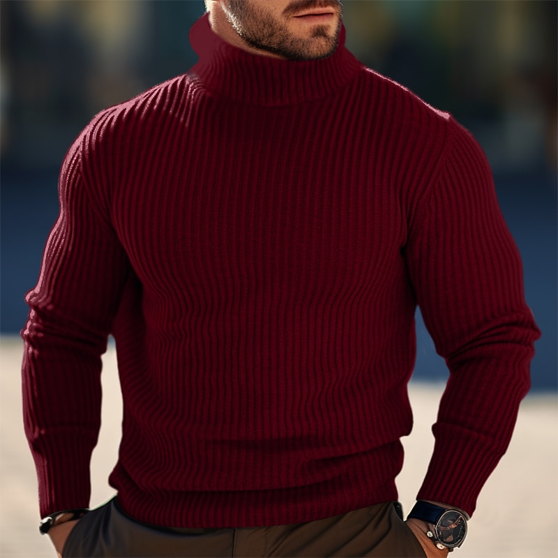 Férfi Garbó Gyapjú pulóver Pulóver pulóver Jumper Bordázott Kötött Normál felsők Kötött Szűk fazon Sima Körgallér Modern Kortárs Munka Hétköznapi viselet Ruházat Tél Fekete Rubin M L XL 2025 - $20.99 –P2