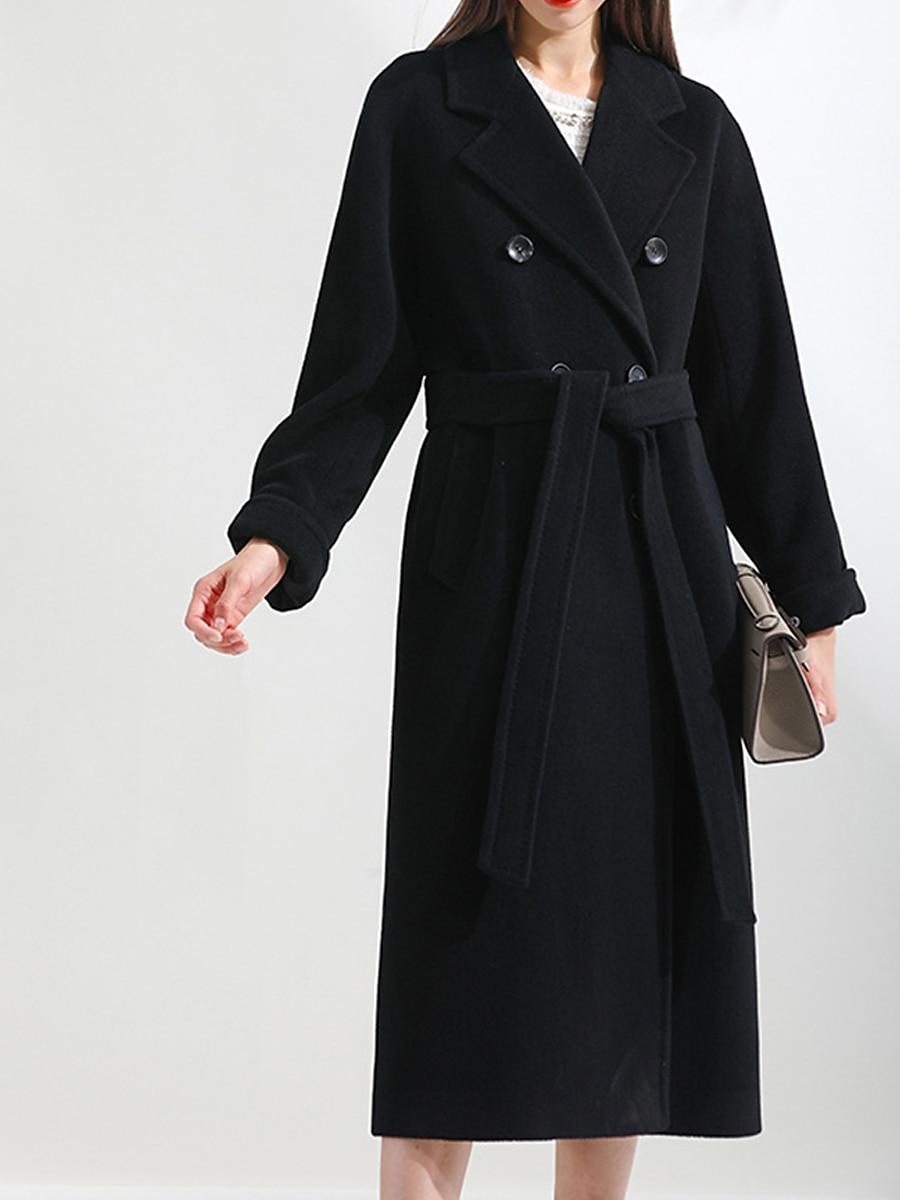 Women's Wool Blend Coat Winter Long Overcoat Double Breasted Notched Lapel Pea Coat Fall Windproof Warm Trench Coat Jacket with Pockets Oversized Fashion Daily Casual Street Outerwear Long Sleeve Fall 2023 - US $41.99 –P11