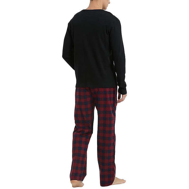 Herr Vardagsklädsel Sovkläder Pyjamas set Pyjamastopp och byxa 2 delar Rutig Stylish Ledigt Komfort Hem Dagligen Bomullsblandning Komfort Rund hals Långärmad T-shirt Byxa Snörning Elastisk midja 2025 - $33.99 –P3