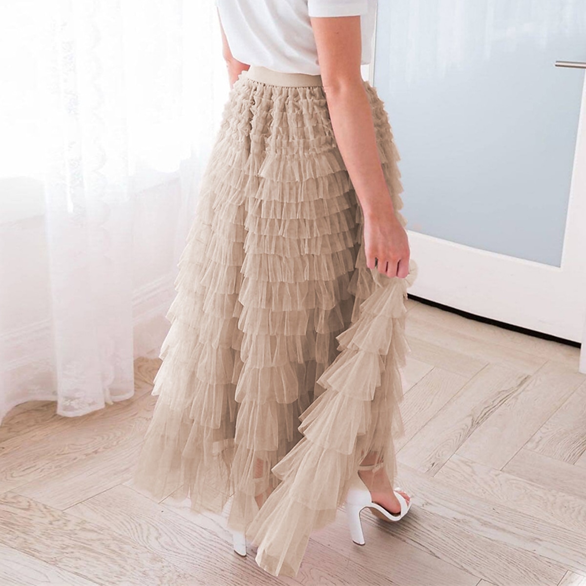 Dámské Sukně Houpačka Sukénka Elegantní Módní Na běžné nošení Maxi Vysoký pas Sukně Jednobarevné Plisé Dovolená ulice Meruňková Černá Khaki Sytě červená Jaro léto Polyester 2025 - $31.99 –P10