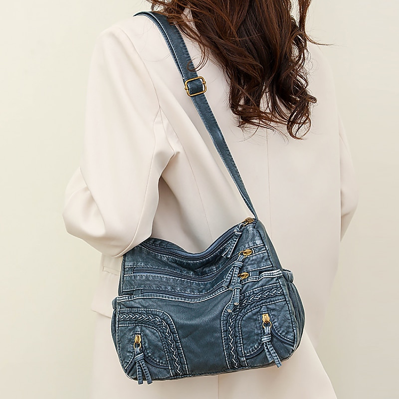 Bolso de hombro vintage de piel sintética marrón para mujer: bolso bandolera bohemio con múltiples bolsillos, elegante bolso de diario para uso informal y de viaje 2025 - $24.99 –P3