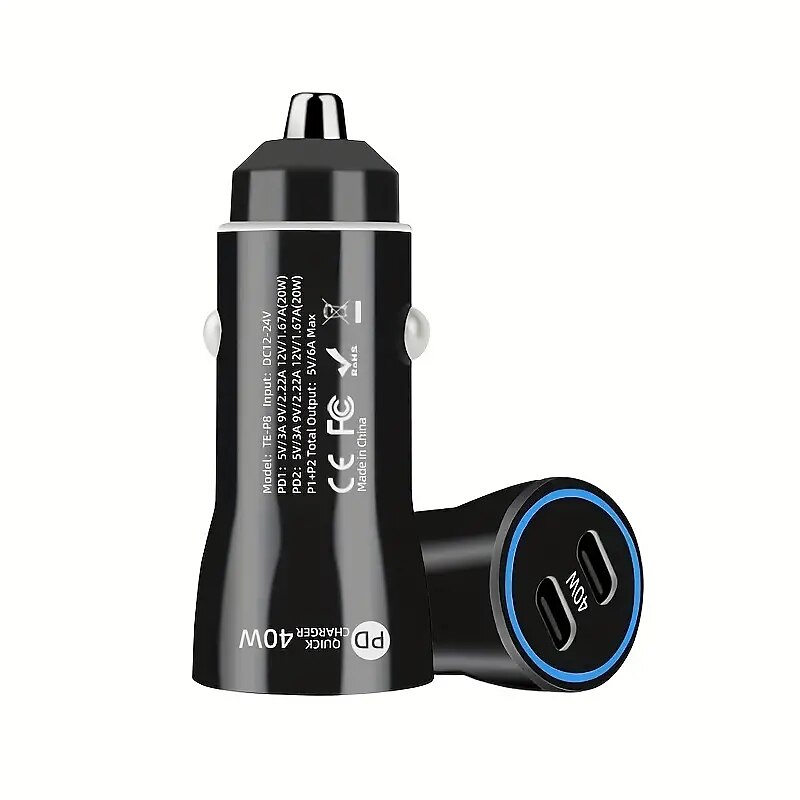 40 w duplo pd carregamento de carro pdpd carga rápida 40 w carregador de carro novo 40 w duplo tipo-c carregamento de porta de 2025 por $15.99 –P1