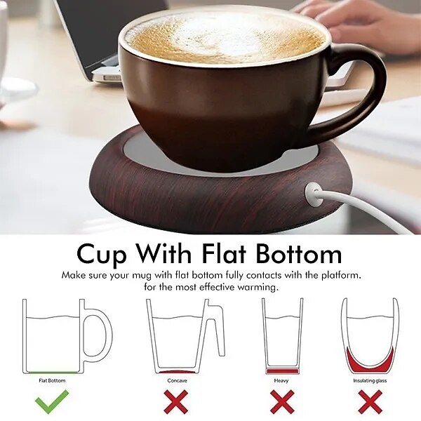 Tapis Chauffe-tasse USB - Sous-verre Chauffant En Bois Et Métal Pour Bureau Et Maison, Maintien à 55°C