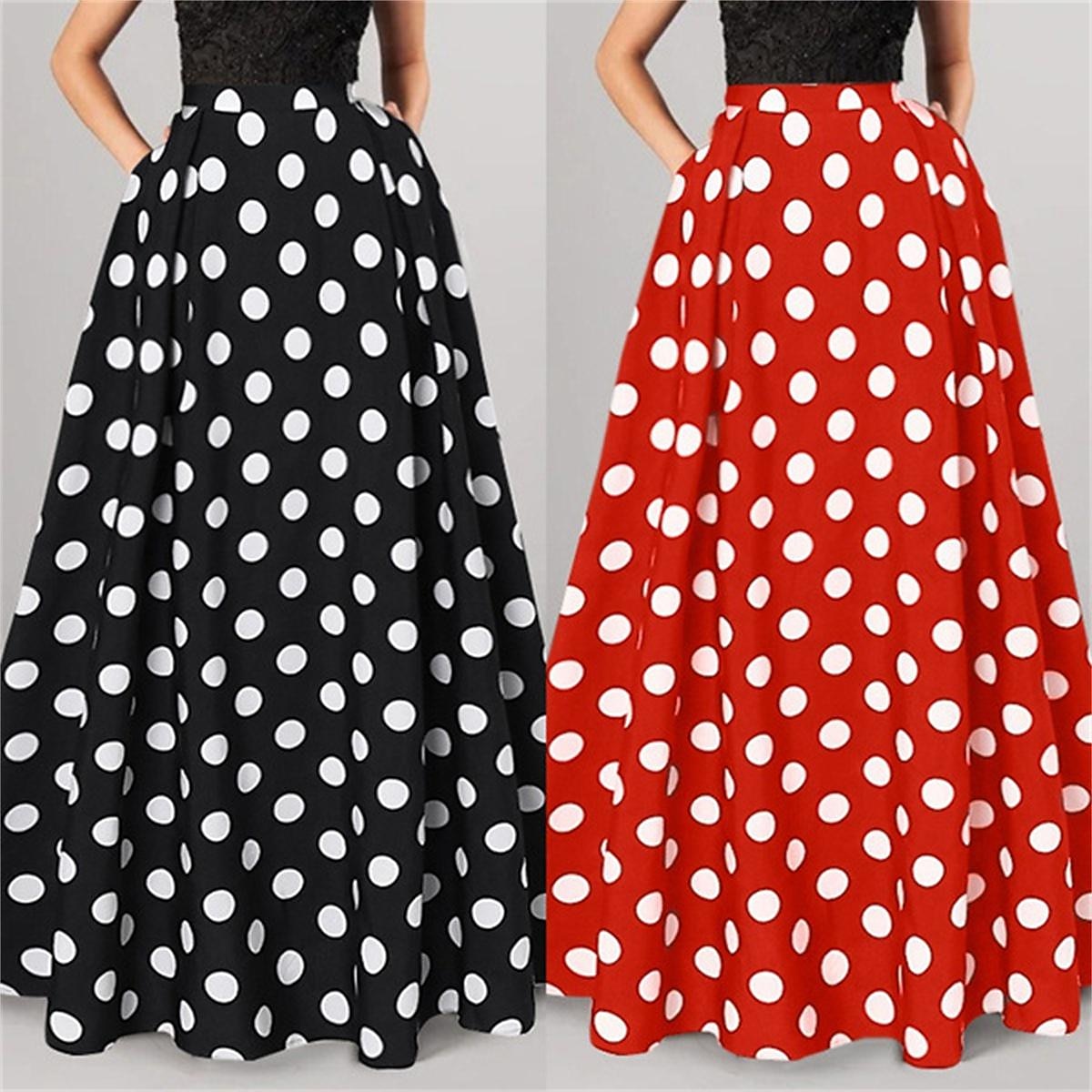 Women's Skirt A Line Swing Long Skirt Maxi High Waist Skirts Pocket Print Polka Dot Street Vacation Winter Elegant Fashion Black Red Dark Blue 2025 - $23.99 –P1