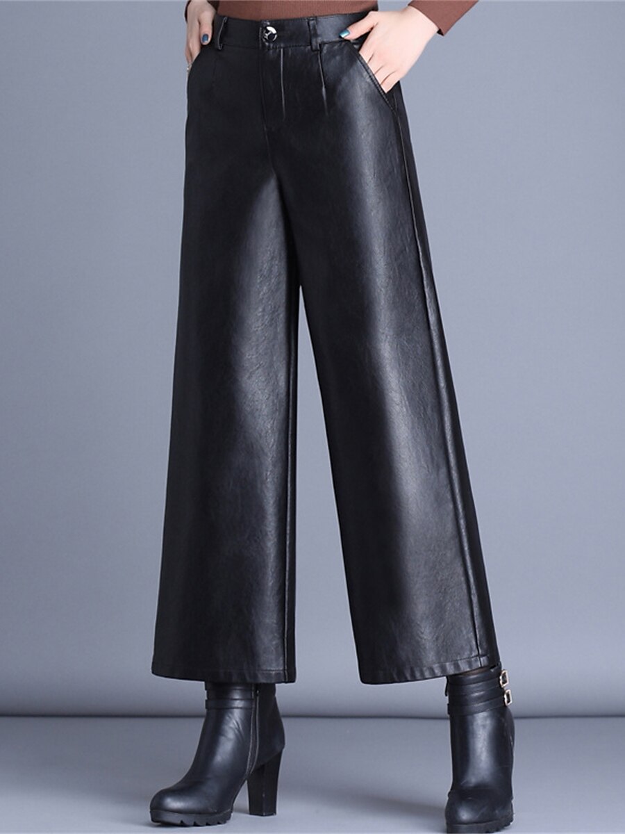 Women‘s Wide Leg Cropped Dress Pants Ankle-Length Fashion Streetwear Party Street Black S M Fall Winter 2023 - US $36.99 –P5