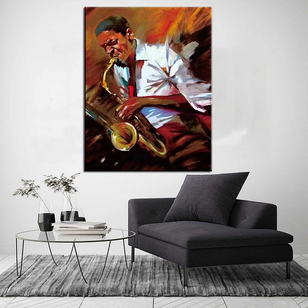 Handgefertigtes Jazz-Figurengemälde, modernes, feines Kunstwerk, die neueste Hoteldekoration, handgemaltes Musiker-Jazzspieler-Ölgemälde, Wandkunst, Studio-Dekor, Geschenk für Dekor, gerollte Leinwand 2025 - $77.99 –P5