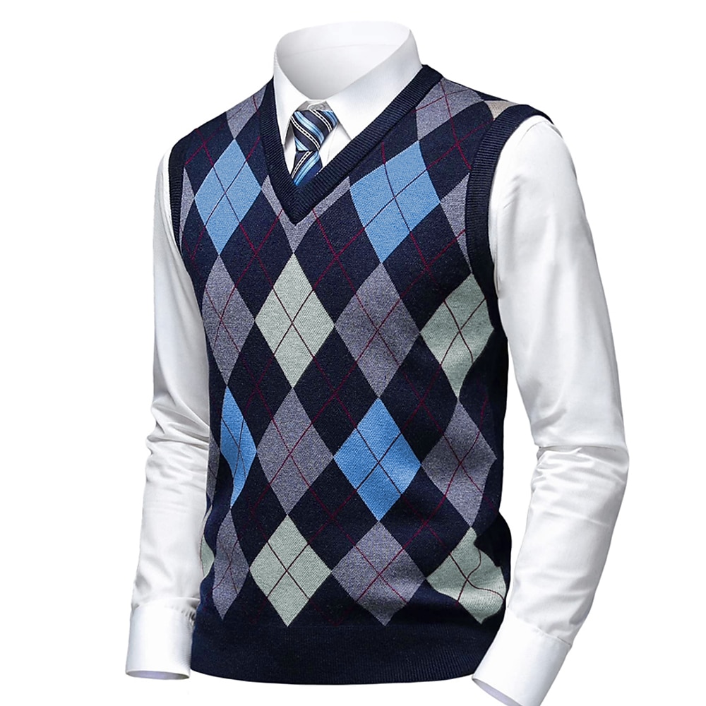 Homens Suéter Colete de moletom Suéteres sociais masculinos Pulôver Estriado Tricotar Tricotado Xadrez Decote V à moda Casual Roupa Diária Férias Roupa Primavera & Outono Camelo Vinho M L XL de 2026 por $44.99 –P2