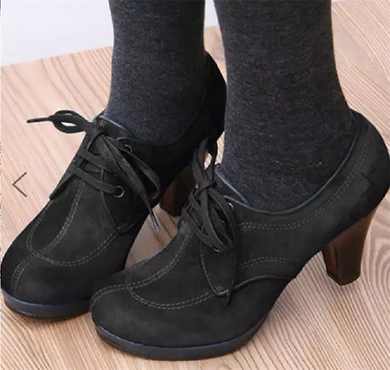 Damen-Oxford-Schuhe aus blauem und grünem Wildleder mit Schnürung und Absatz – Plateau-Stiefeletten im Vintage-Stil für lässige und elegante Outfits 2025 - $54.99 –P2