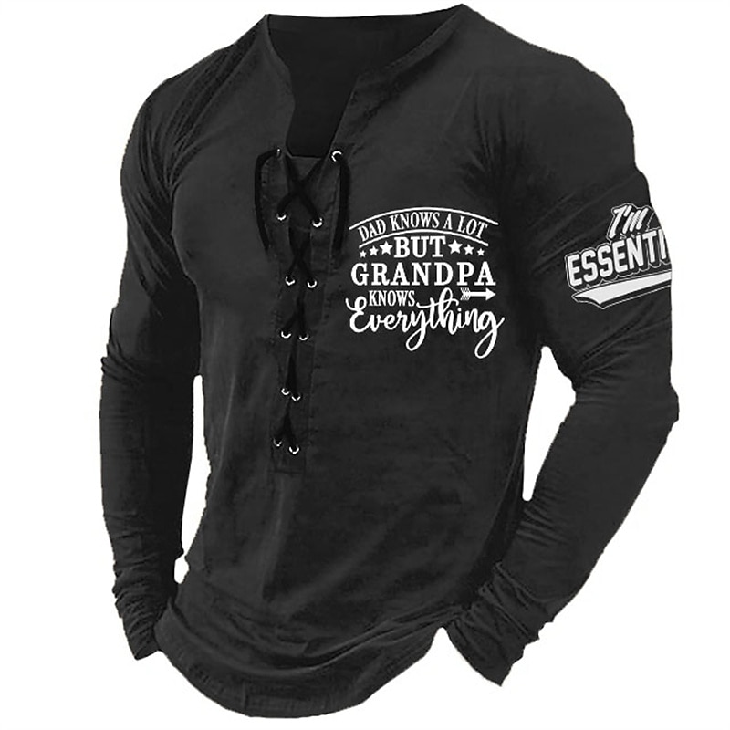 Voor heren Grafisch opa T-shirt Lange mouw T-shirt 3D-afdrukken Overhemd Modieus Dagelijks Buiten Casual Feestdagen Uitgaan Zwart Wit Bordeaux Lente & Herfst Kleding S M L XL 2XL 3XL 2025 - $8.39 –P3