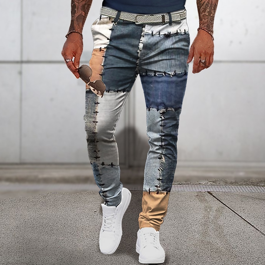 Patchwork Pattern Plaid Geometry Men's Business 3D Printed Dress Pant Trousers Classic Fit Flat Front Pant Navy Blue Mid Waist Outdoor Street Wear S TO 3XL 2025 - $35.99 –P8