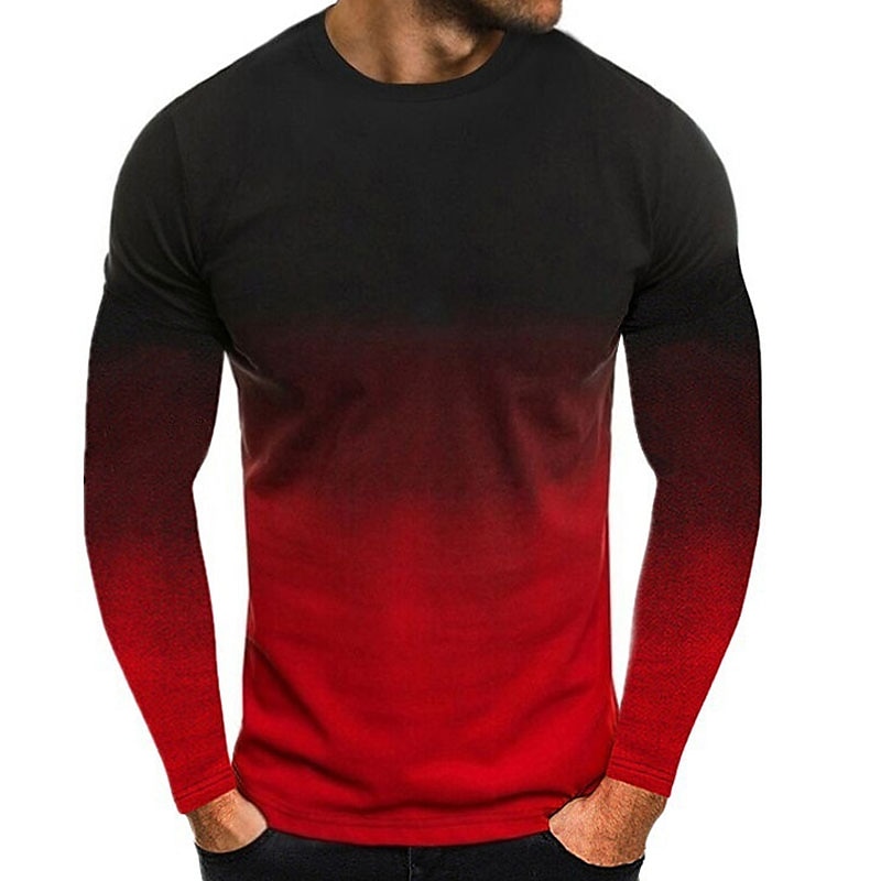 Men's T Shirt Tee Top Long Sleeve Shirt Long Sleeve Crew Neck Spring &  Fall Color Block Fashion Designer Basic Vacation Street Going out Black White Red Top Tee for Men 2025 - $13.49 –P3