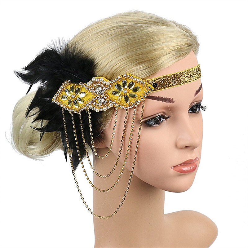 Szüret 1920-as évek A nagy Gatsby Flapper fejpánt Kiegészítő készlet Charleston Esküvői Vendég Toll Női Álarcos mulatság Esküvői fogadás Lánybúcsú Fesztivál Felnőttek Kesztyűk Fejpánt Minden évszak 2025 - $24.54 –P10
