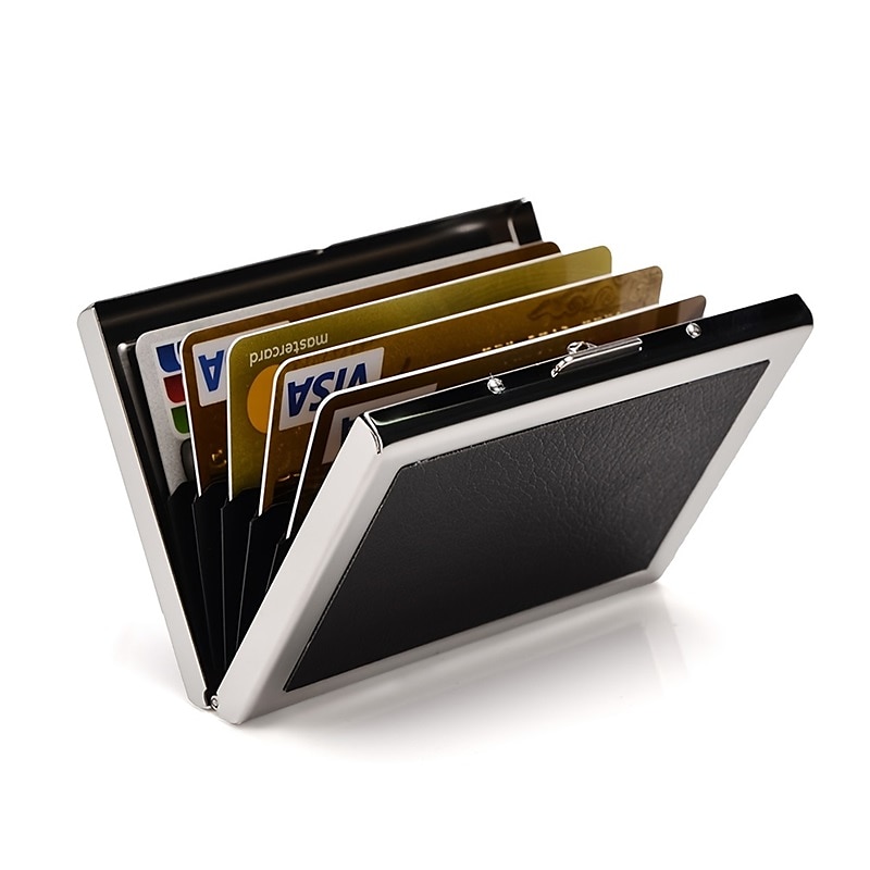 RFID Credit Card Holder Men Wallet Short Purse Stainless Steel And Leather Card Wallet 2025 - $8.99 –P11