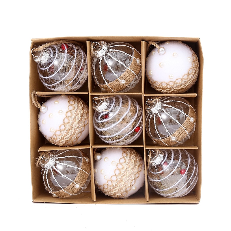 9 stk. julekuler, ballpynt, 8 cm juledekorasjon, kreativ juletrepynt, hengende pynt til fest, bryllup og høytid 2025 - $20.99 –P6