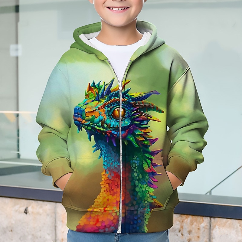 Boys 3D Animal Dinosaur Hoodie Coat Outerwear Long Sleeve 3D Print Fall Winter Fashion Streetwear Cool Kids 3-12 Years Outdoor Casual Daily Regular Fit 2025 - $18.49 –P2