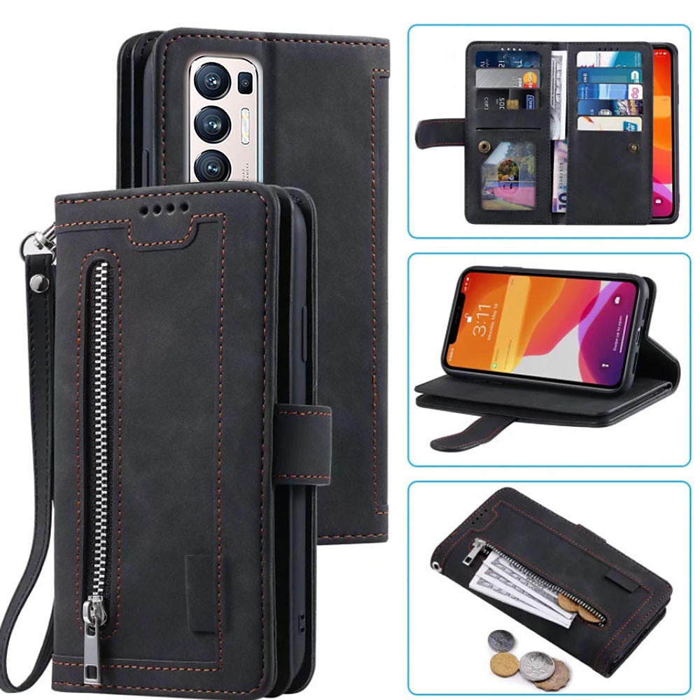 Funda para teléfono para Samsung Galaxy Z Fold 5 Z Fold 4 Z Fold 3 Funda de billetera con cremallera protección completa con correa para muñeca color liso de cuero PU 2025 - $21.99 –P1