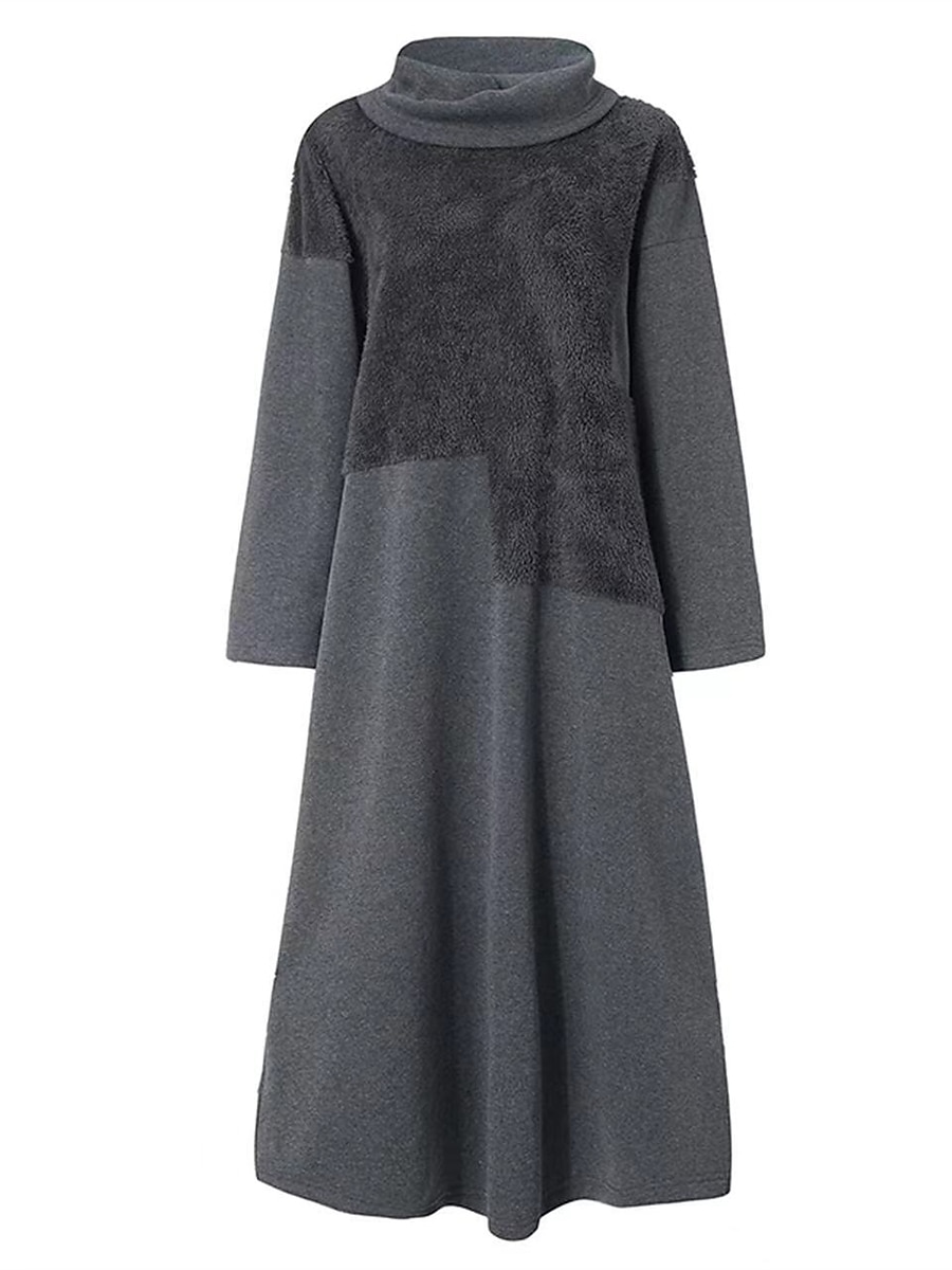 Robe casual Robe d'hiver Robe en coton et lin Femme robe longue Patchwork Fendu Extérieur du quotidien Sortie Actif Mode Col Roulé manche longue 2023 Ample Noir Gris M L XL XXL de 2025 ? $38.99 –P4