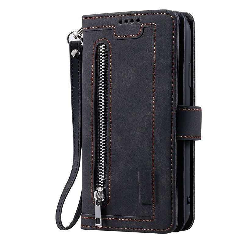 Funda para teléfono para Samsung Galaxy Z Fold 5 Z Fold 4 Z Fold 3 Funda de billetera con cremallera protección completa con correa para muñeca color liso de cuero PU 2025 - $21.99 –P8