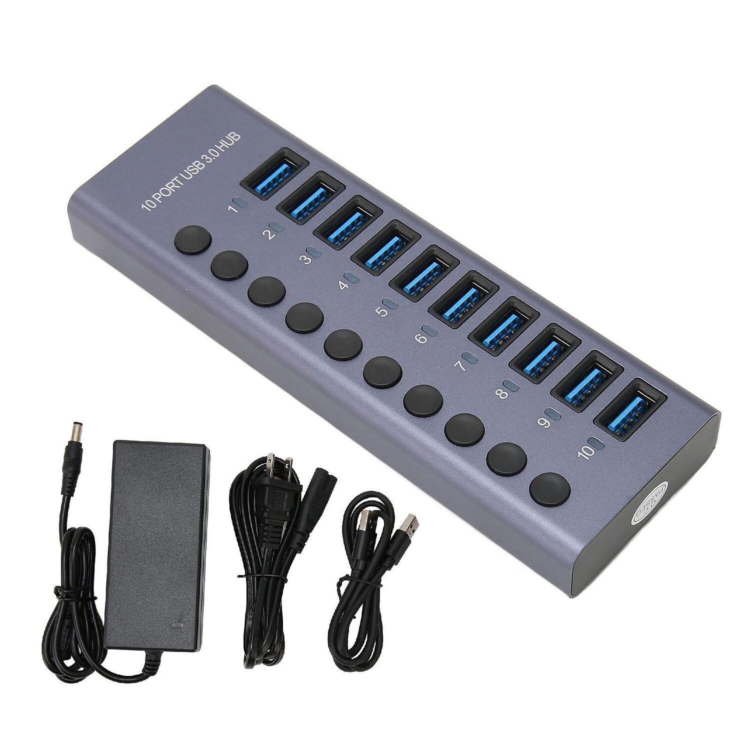 100‑240V 10 Port 60W USB 3.0 Hub with Individual Power Switches LEDs Aluminum Alloy Shell USB 3.0 Docking Station 60W 12V 5A Power Adapter 2025 - $68.99 –P9