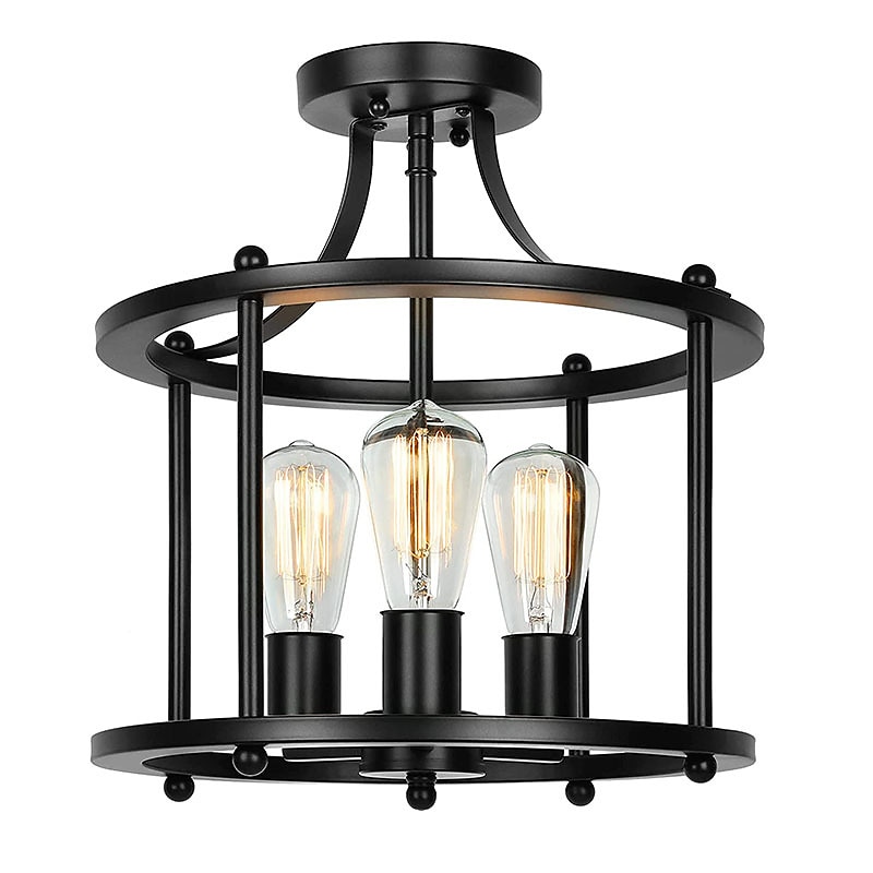 moderne svart semi flush taklampe, 3 lys tradisjonell pendel, rustikk taklampe for soverom stue spisestue gang kjøkken 110-240v 2025 - $129.99 –P6