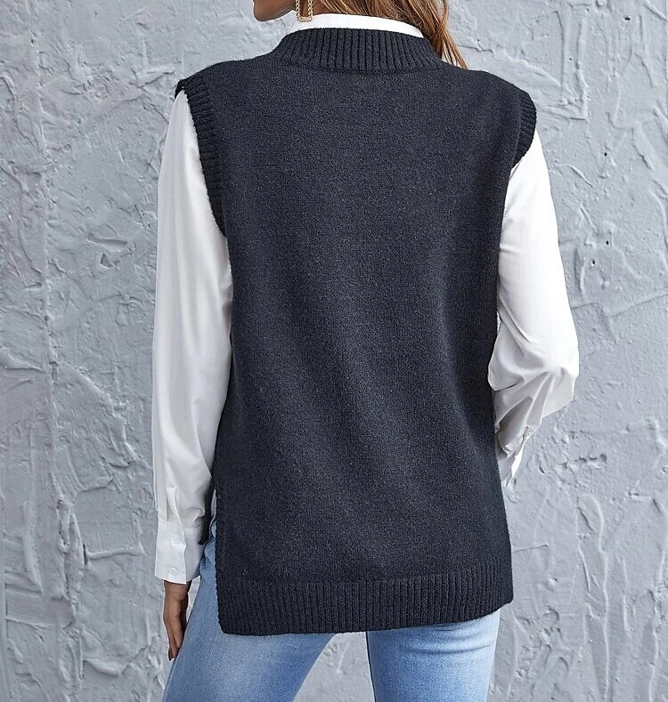 Women's Sweater Vest Pullover Sweater Jumper V Neck Ribbed Knit Nylon Acrylic Rayon Patchwork Summer Spring Fall Regular Home Daily Stylish Casual Soft Long Sleeve Solid Color Black Light Green Wine 2023 - US $25.99 –P2