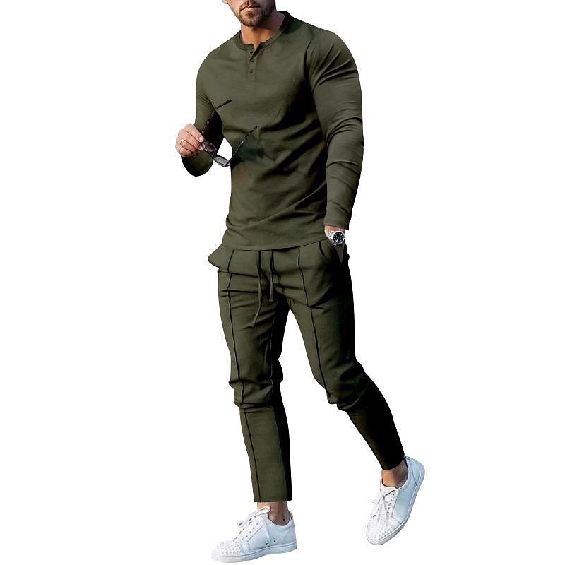 Herr Henleytröja T-shirtkostymer Träningsoverall Tennisskjorta Långärmad Henley Vår & Höst Slät Gymnastik Ledigt 2 st Semester Dagliga kläder Sportkläder Svart Vit Marinblå Topp t-shirt för män 2025 - $45.99 –P4