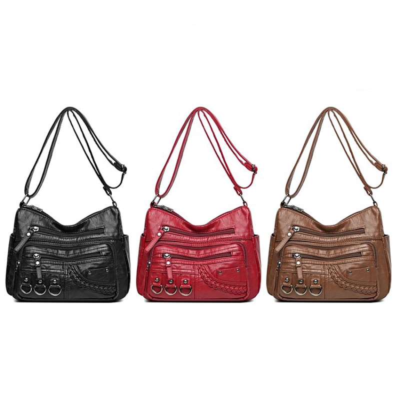 dámská vintage crossbody kabelka z umělé kůže s mnoha kapsami na zip – ležérní kabelka přes rameno pro každodenní nošení 2025 - $19.99 –P16