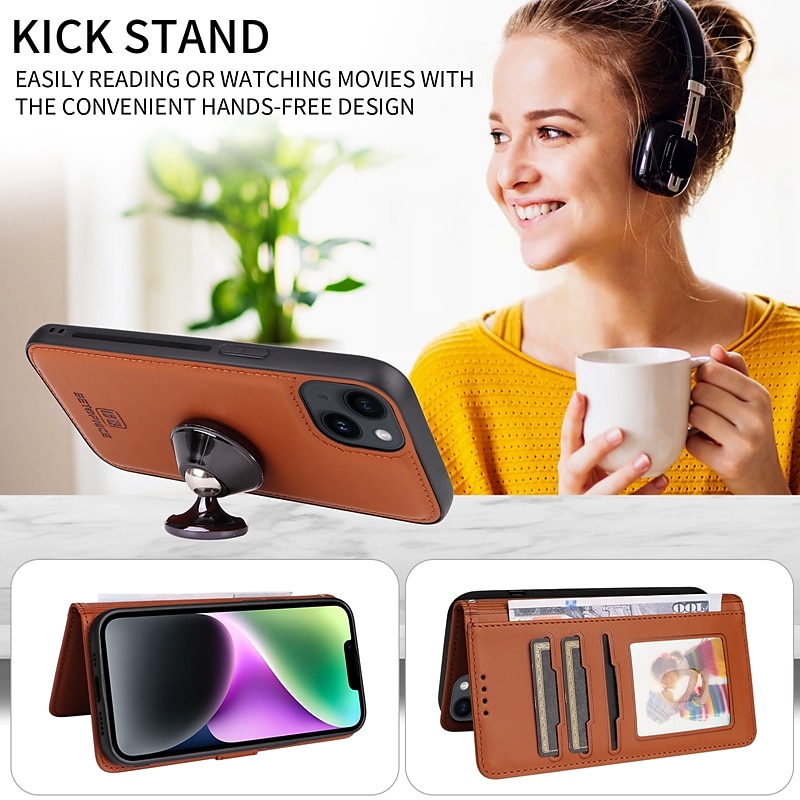 Phone Case For iPhone 17 Pro Max 17 Air 16 15 14 Pro Max Plus 13 12 11 Pro Max Mini Magnetic Adsorption Wallet Case with Stand Holder Magnetic Full Body Protective Solid Color TPU PU Leather 2025 - $16.99 –P6