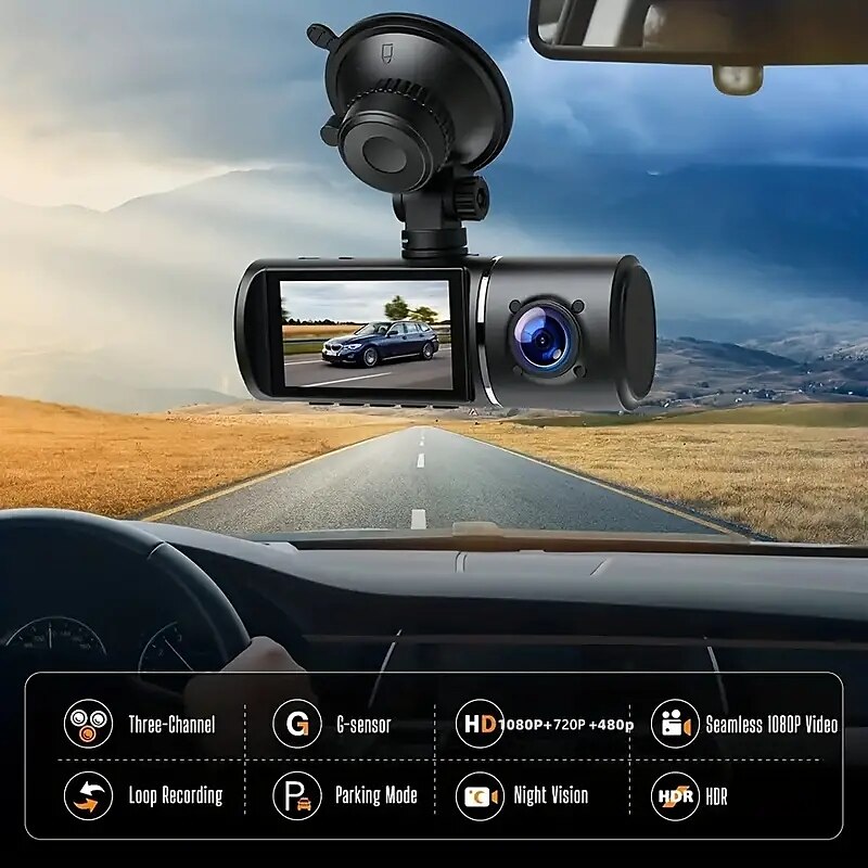 3 Cameras Lens 2.5In Car DVR Dash Cam HD Dash Camera Three Way Lens Video Recorder 1080P Black Box Cycle Dashcam Camcorder 2025 - $81.99 –P6