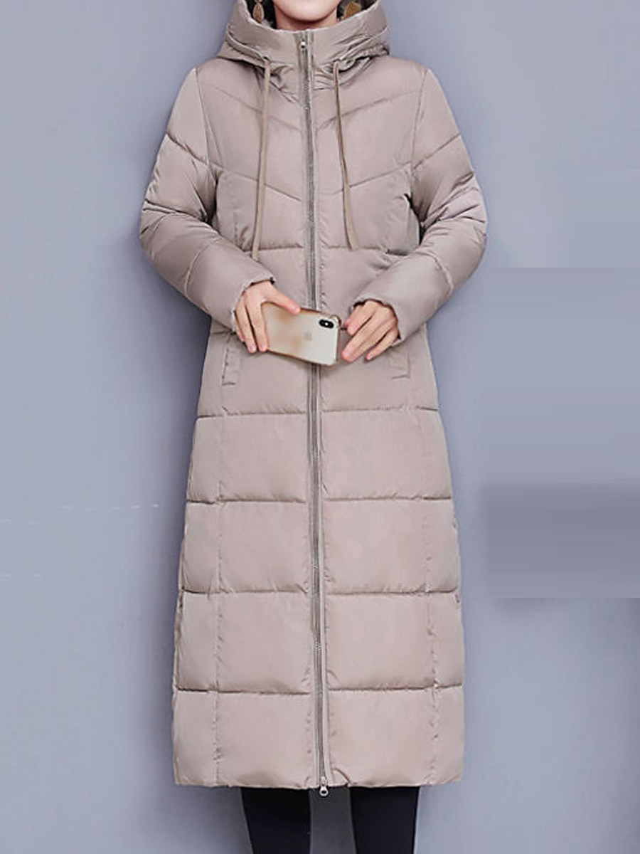 Women's Winter Coat Quilted Jacket Long Puffer Jacket Warm Windproof Parka with Pocket Zipper Hooded Outerwear Long Sleeve bean paste color 2023 - US $51.99 –P6