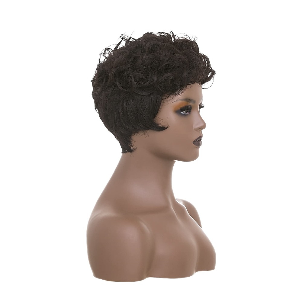 Dark Brown Short Pixie Cut Wigs for Black Women Curly Hair Replacement Short Black Layered Wavy Pixie Wigs With Bangs For Black Women 2025 - $20.99 –P8
