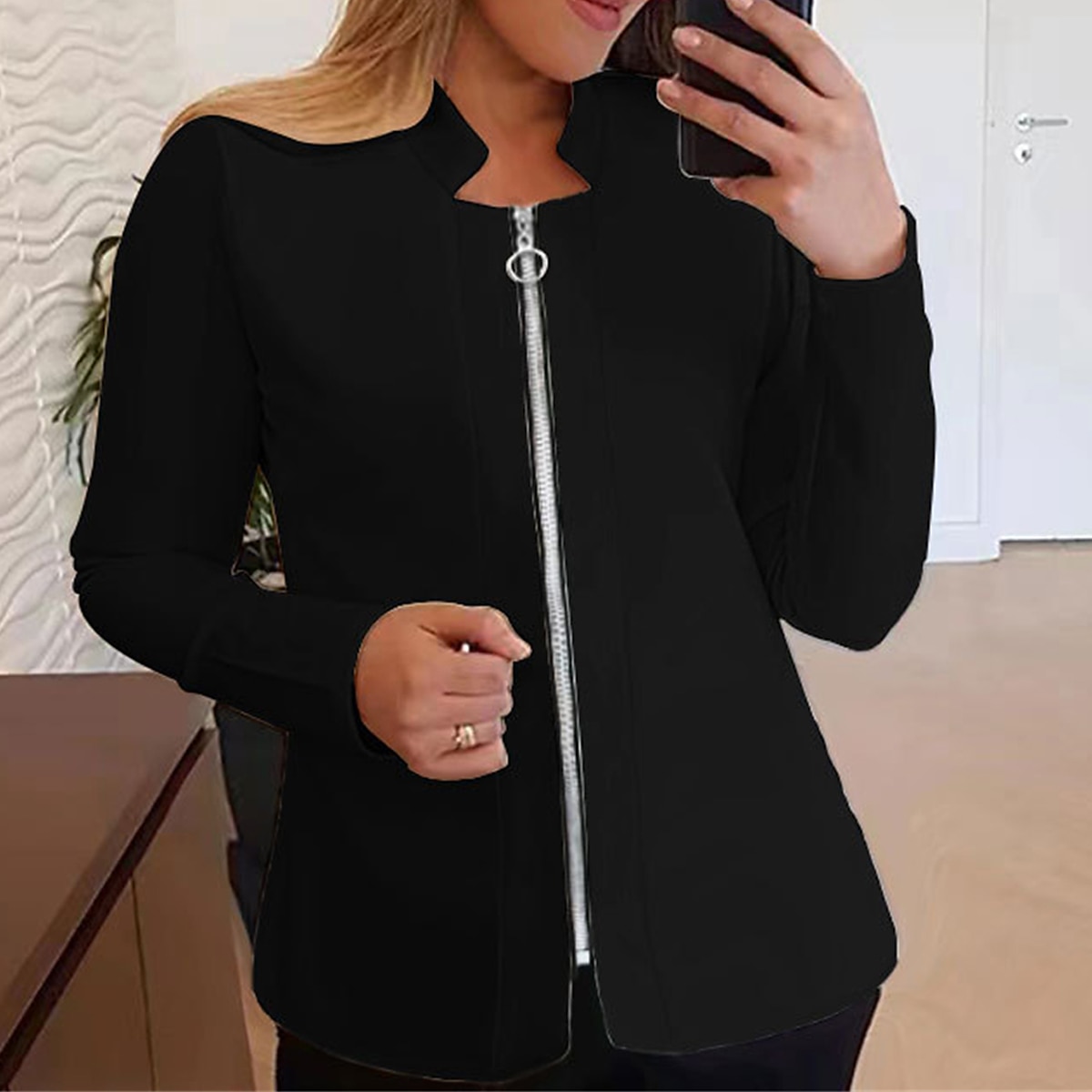 Women's Casual Jacket Outdoor Zipper Plain Warm Fashion Regular Fit Outerwear Long Sleeve Fall pale pinkish gray S 2023 - US $28.99 –P1