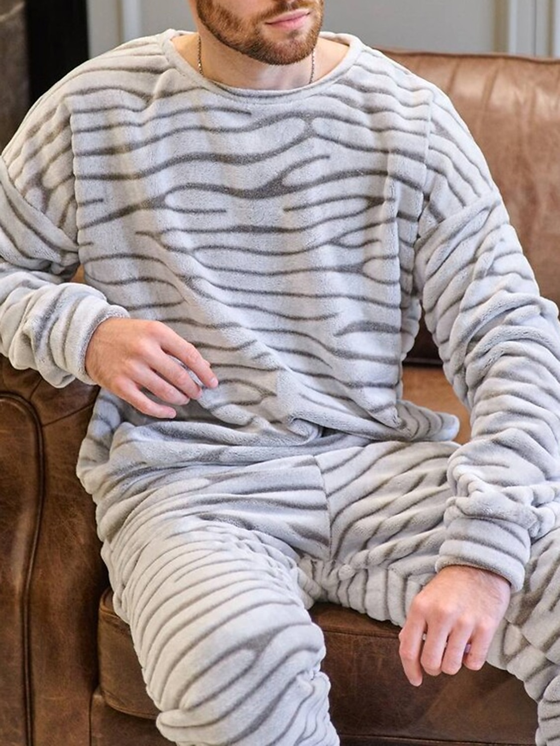 Férfi Lounge-ruházat Pizsamák Pizsama Pizsama felső és nadrág 2 darab Csík Stílusos Alkalmi Kényelmes Otthon Napi Flanel Mokaszinok Terített nyak Hosszú ujj Pullover Nadrág Rugalmas derék Nyár Tavasz 2025 - $22.99 –P1