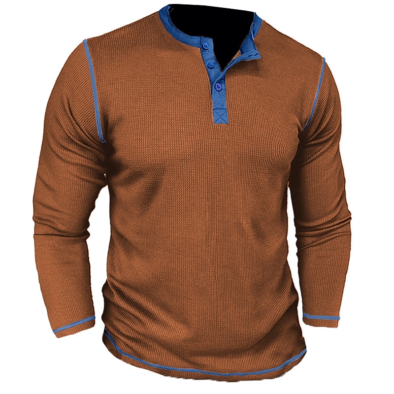 Férfi Gofri póló Gombos póló Póló Henley ing Hosszú ujj Henley Tavasz & Ősz Színes Raglan Sleeve Divat Dizájn Alap Vakáció Utca Alkalmi Sötétbarna Fekete Fehér Férfi felső póló 2025 - $9.39 –P8