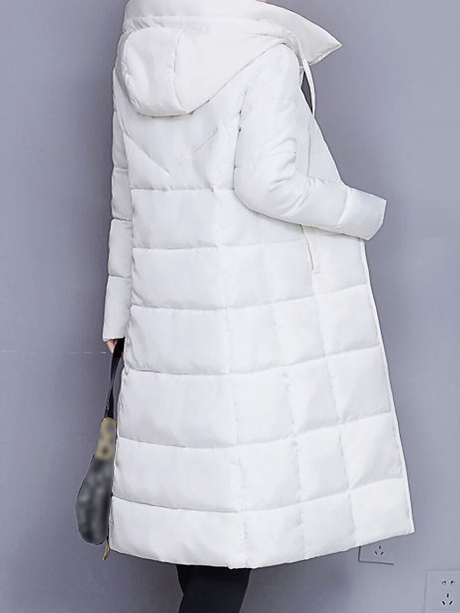 Women's Winter Coat Quilted Jacket Long Puffer Jacket Warm Windproof Parka with Pocket Zipper Hooded Outerwear Long Sleeve bean paste color 2023 - US $51.99 –P3