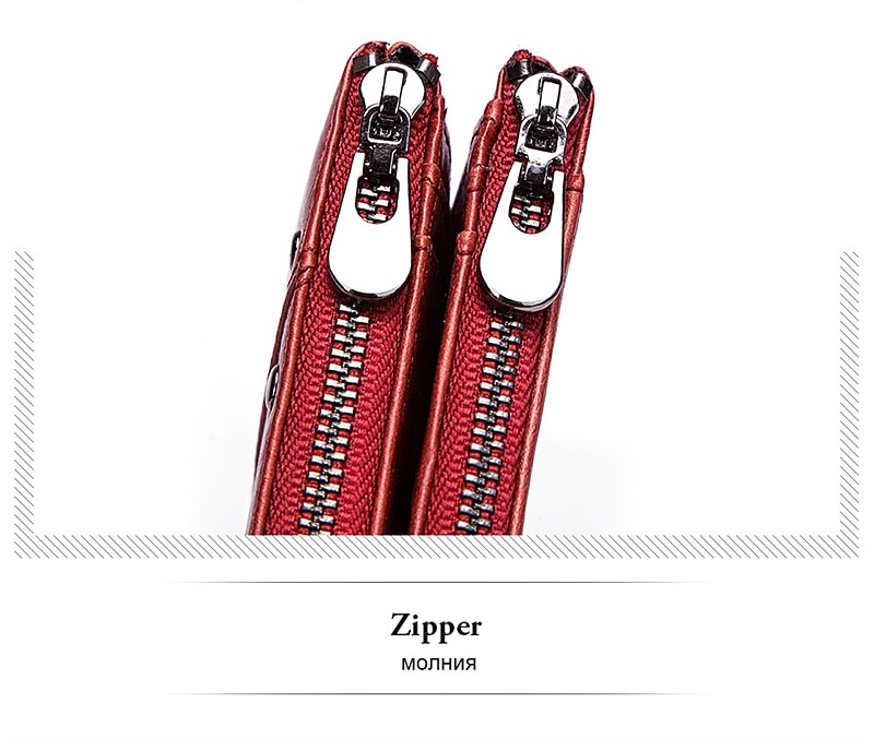 Anti-theft Brush RFID Leather Men's Wallet Multi-function Double zipper Vertical Wallet Top layer leather fashion casual change bag 2026 - $25.99 –P8