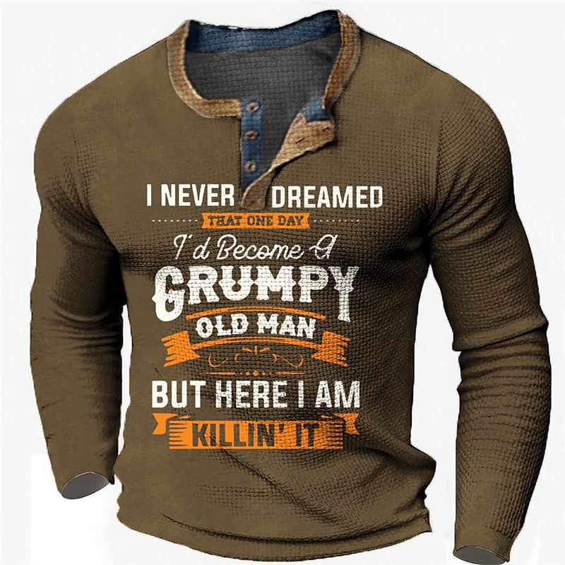 Miesten pitkähihainen nyrpeä vanha mies Henley-paita - Hauska 'Killing It' elämäntapayksityiskohta graafinen T-paita 2025 - $23.99 –P2