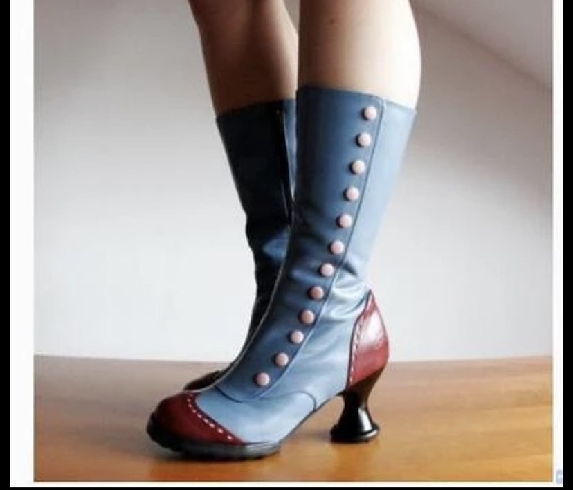 női vintage kékeszöld és lime gombos térdcsizma faragott sarokkal - retro cosplay és divatos lábbeli 2025 - $54.99 –P1