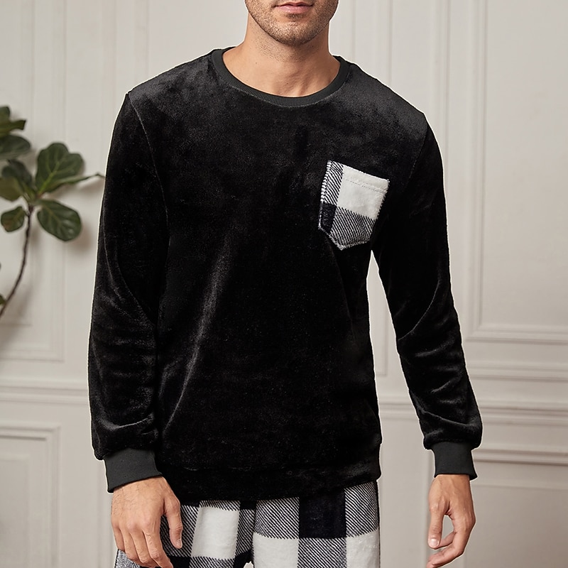 Herren Hausanzug Schlafanzüge Schlafanzug Set Pyjama-Oberteil und Hose 2 Stück Plaid Stilvoll Brautkleider schlicht Komfort Heim Täglich Flanell Komfort Rundhalsausschnitt Langarm Pullover 2026 - $53.99 –P10