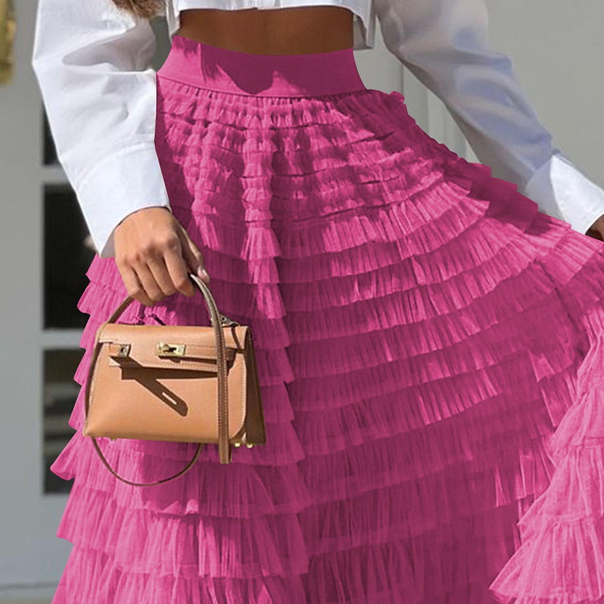 Dámské Sukně Houpačka Sukénka Elegantní Módní Na běžné nošení Maxi Vysoký pas Sukně Jednobarevné Plisé Dovolená ulice Meruňková Černá Khaki Sytě červená Jaro léto Polyester 2025 - $31.99 –P5