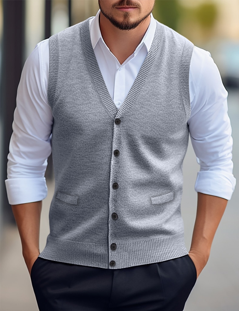 Herren Weihnachtspullover Pullunder Kleid Pullover Strickjacke Gerippt Stricken Standard Tasche Strick Glatt V Ausschnitt Warm-Ups Moderne zeitgenössische Freizeitskleidung Ausgehen Bekleidung Winter 2025 - $35.99 –P9