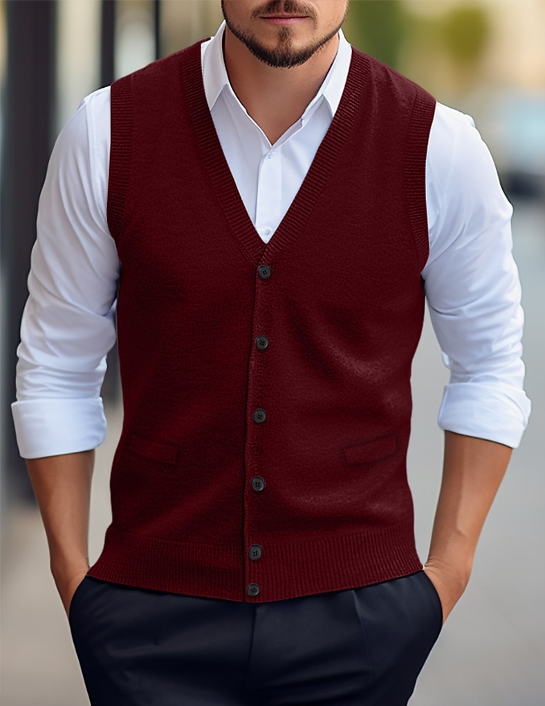 Herren Weihnachtspullover Pullunder Kleid Pullover Strickjacke Gerippt Stricken Standard Tasche Strick Glatt V Ausschnitt Warm-Ups Moderne zeitgenössische Freizeitskleidung Ausgehen Bekleidung Winter 2025 - $35.99 –P10