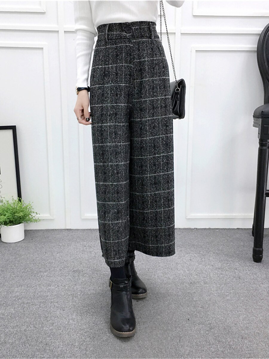 Women‘s Wide Leg Cropped Dress Pants Ankle-Length Fashion Streetwear Outdoor Street Light Gray Dark-Gray S M Fall Winter 2023 - US $32.99 –P14