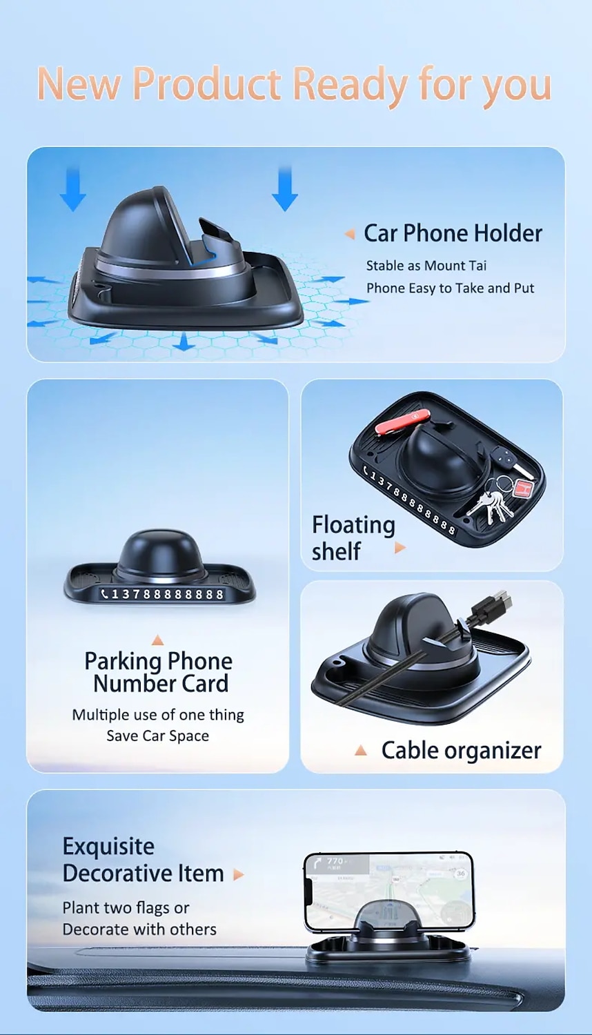 Multifunctional Car Phone Holder, 360-degree Rotating Dashboard Mobile Phone Holder, Car Navigation Anti-slip Holder, Suitable For Car Dashboard Anti-slip Mat Suitable For All Phones 2025 - $22.99 –P2