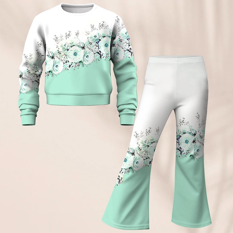 Easter Girls' 3D Floral Set Sweatshirt & Flare Pants Set Long Sleeve 3D Print Fall Winter Active Fashion Daily Kids 3-12 Years Crew Neck Outdoor Vacation Date Regular Fit 2025 - $20.99 –P2