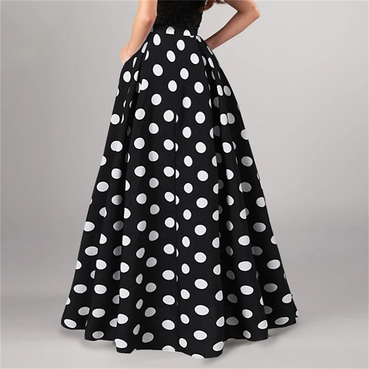 Women's Skirt A Line Swing Long Skirt Maxi High Waist Skirts Pocket Print Polka Dot Street Vacation Winter Elegant Fashion Black Red Dark Blue 2025 - $23.99 –P6